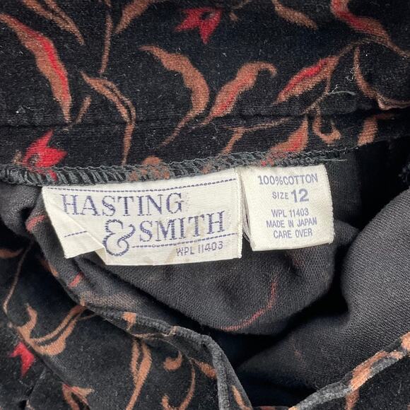 VTG Dark Floral Velvet Pleated Midi Skirt 12 Whimsigoth Cottagecore Witchy Retro - Picture 3 of 16